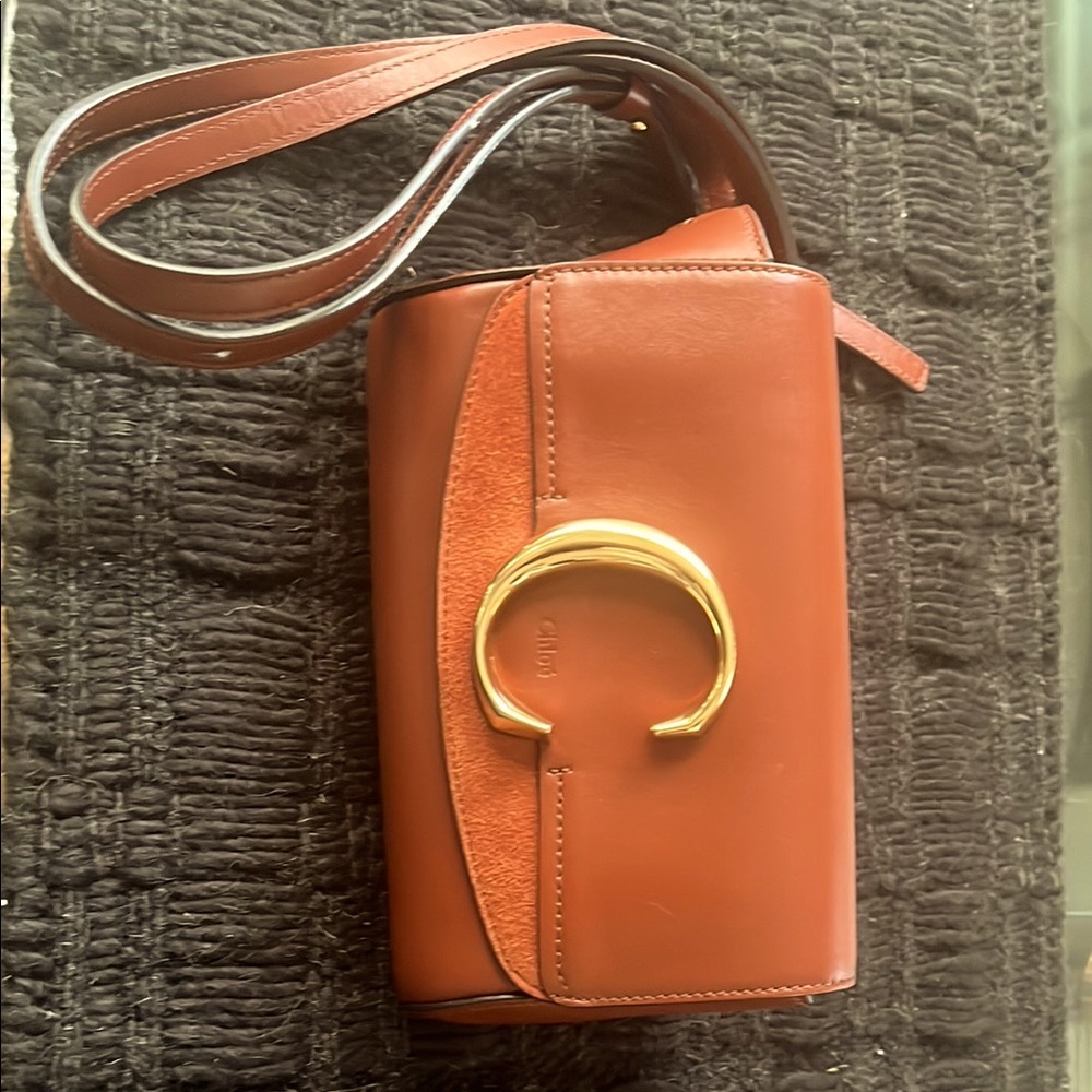Chloe Brown and Gold Crossbody Bag with Minimalist Design